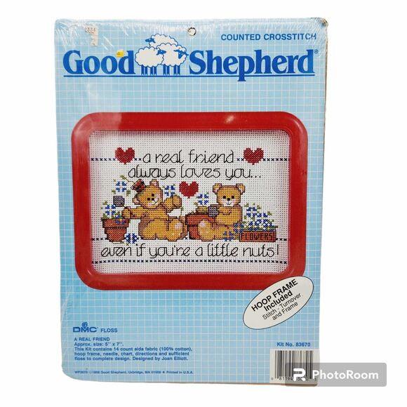 DMC Good Shepherd A REAL FRIEND 83670 Counted Cross Stitch Kit w/Frame Bears - Picture 1 of 6